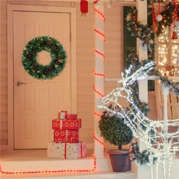 Christmas Wreath for Front Door, 24 Inch Large Flocked Pine Wreaths - Picture 3 of 7